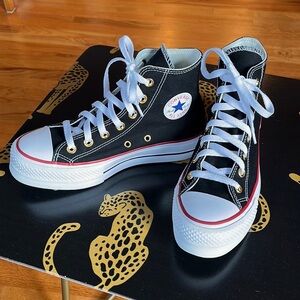 Custom Converse All Star Lift Platform Canvas - black gold with classic patch